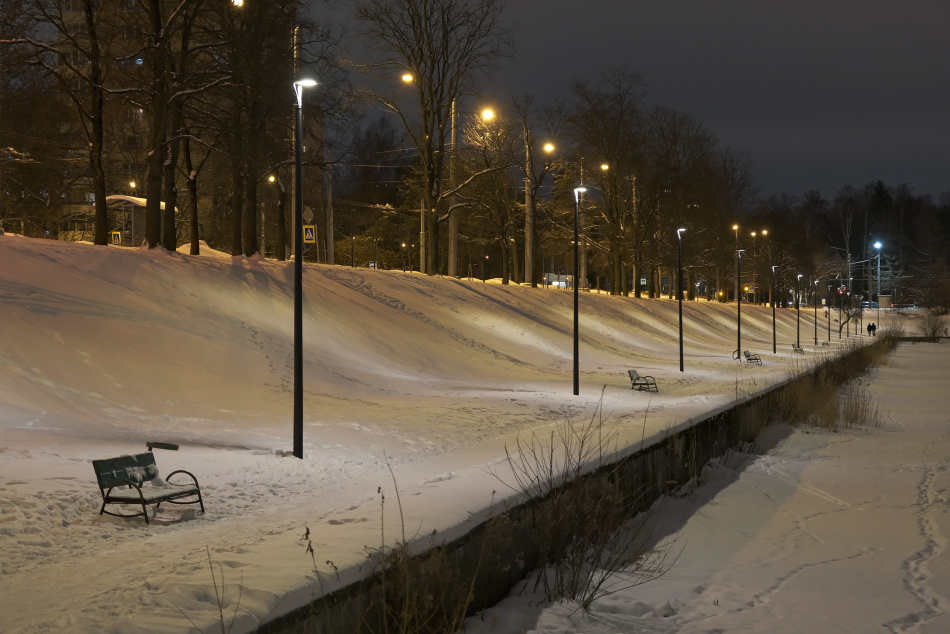 Почти 90 новых фонарей установили в сквере у Ольгинского пруда